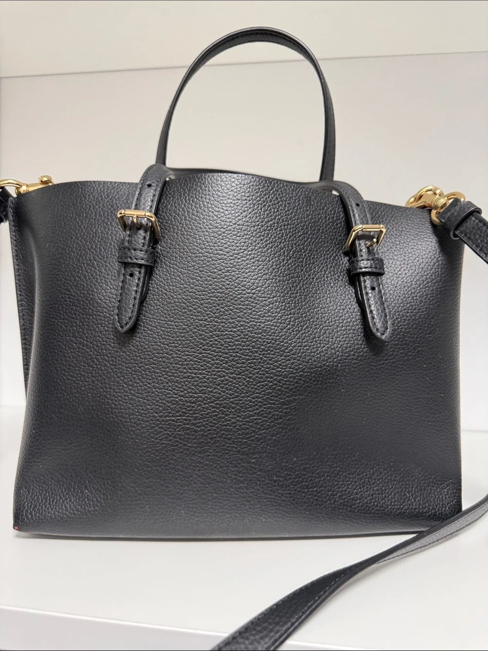Coach Black Leather Satchel with Red Interior Accent